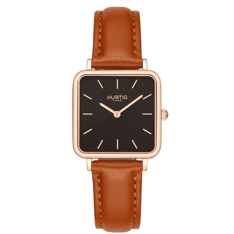 Neliö Square Vegan Leather Rose Gold/Black/Black Watch Hurtig Lane Vegan Watches