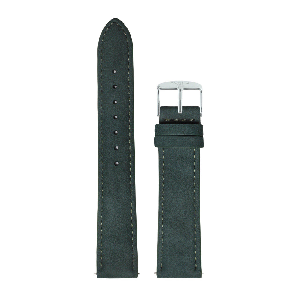 Hymnal Forest Green and Silver Vegan Suede Strap - hurtig-lane-vegan-watches