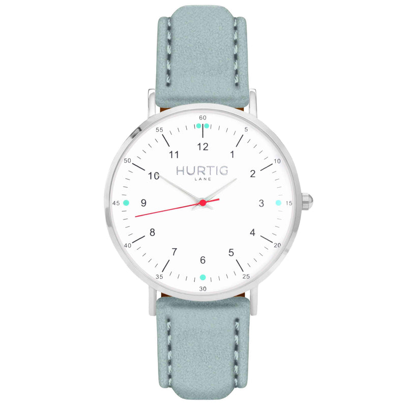 Moderno Vegan Suede Watch Silver, White & Forest Green Watch Hurtig Lane Vegan Watches