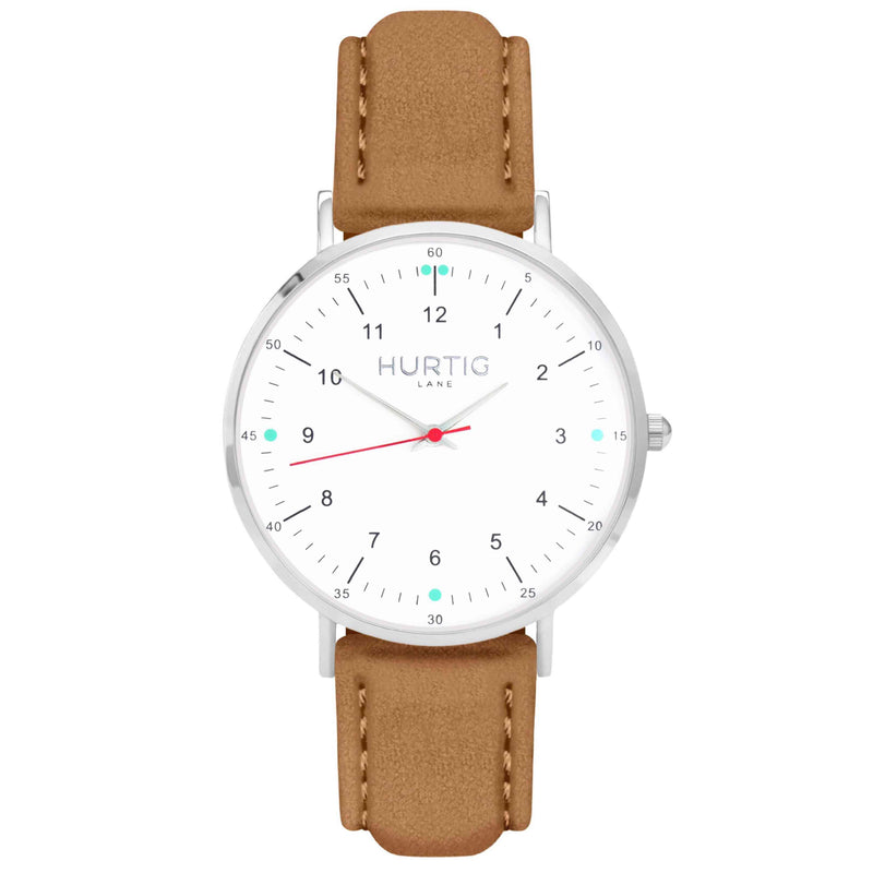 Moderno Vegan Suede Watch Silver, White & Forest Green Watch Hurtig Lane Vegan Watches