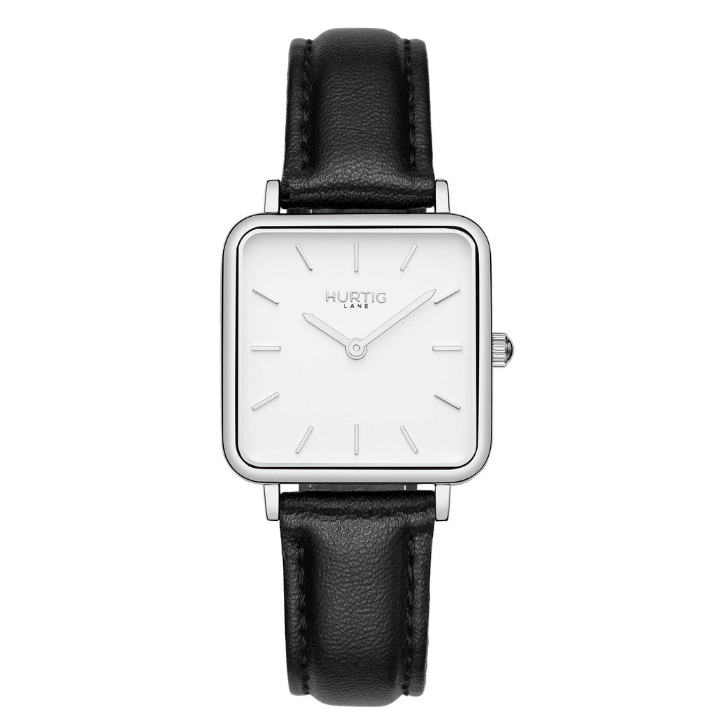 Vegan Friendly Gift watch set silver/white/black and chestnut strap