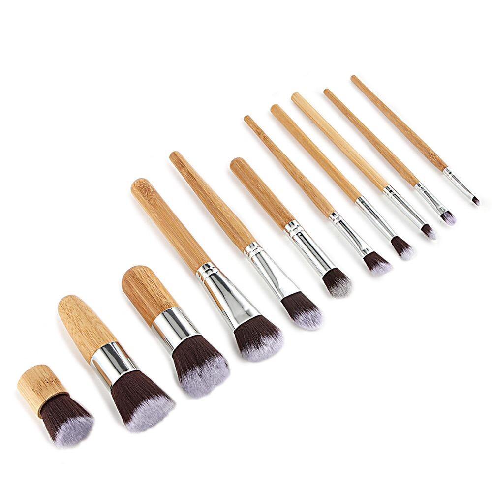 Full Vegan Makeup Brush Set- Bamboo and Silver Makeup Brushes Hurtig Lane